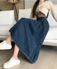 Chic Pleated Jeans Skirts High Waist Long Washing Ladies Straight Women  Loose Denim Midi Skirts