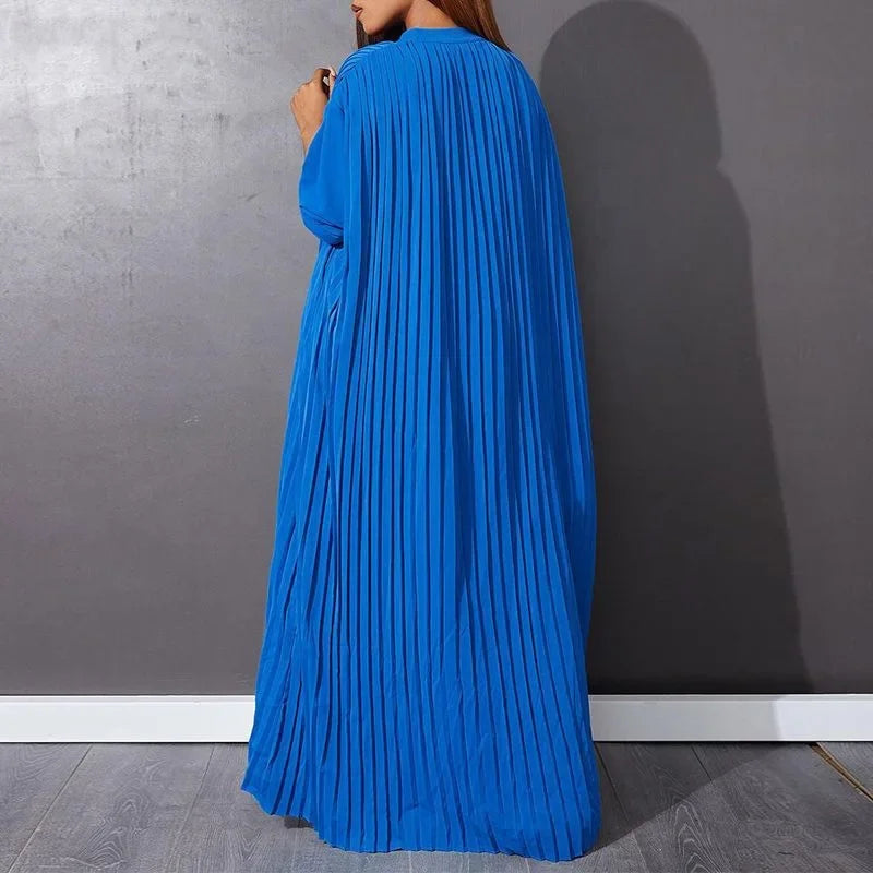 Women's Casual Pleated Maxi Dress Autumn Long Sleeve Button Design Long Dresses Female Loose Shirt Dresses Robe Longue