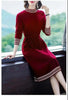 2024 New Year Red Fleece Lace Up Elegant Party Dresses for Women Winter Fashion Patchwork Long Sleeve Midi Dress Slim Vestidos