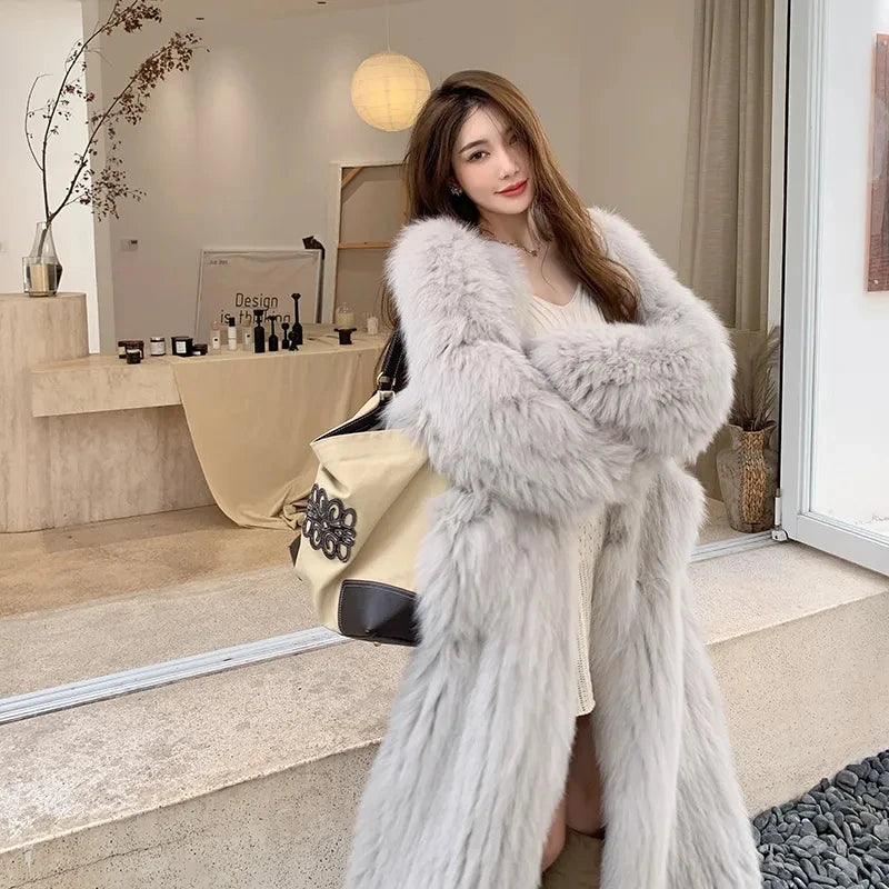 2023 Winter New Temperament  Environmental Protection Imitation Fox Fur Long Fur Outwear Women Warm Long Sleeve Mao Mao Coat Lady