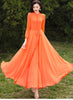 SD30 New High Quality Women's Summer  Orange Long Sleeve Chiffon  Maxi dress with full linning boho dress  dresses  women dress