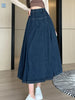 Chic Pleated Jeans Skirts High Waist Long Washing Ladies Straight Women  Loose Denim Midi Skirts