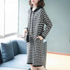 Houndstooth Print Elegant Hooded Dresses for Women Autumn Casual Streetwear Pockets Loose Long Sleeve Midi Dress