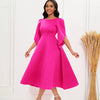 Elegant Ruffle Maxi Dress Women Solid O Neck High Waist 3/4 Sleeve Party Wedding Cocktail Long Dresses