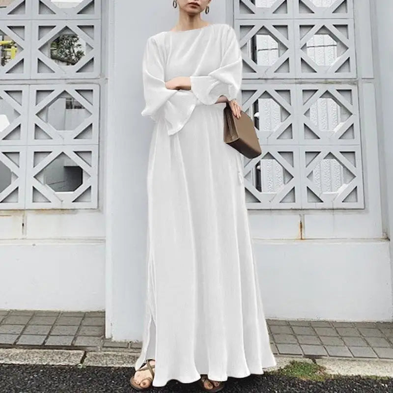 ZANZEA Elegant Fashion Women Maxi Sundress 2024 Autumn Long Dress Casual Pleated Long Sleeve Solid Color Party Vestidos Robe