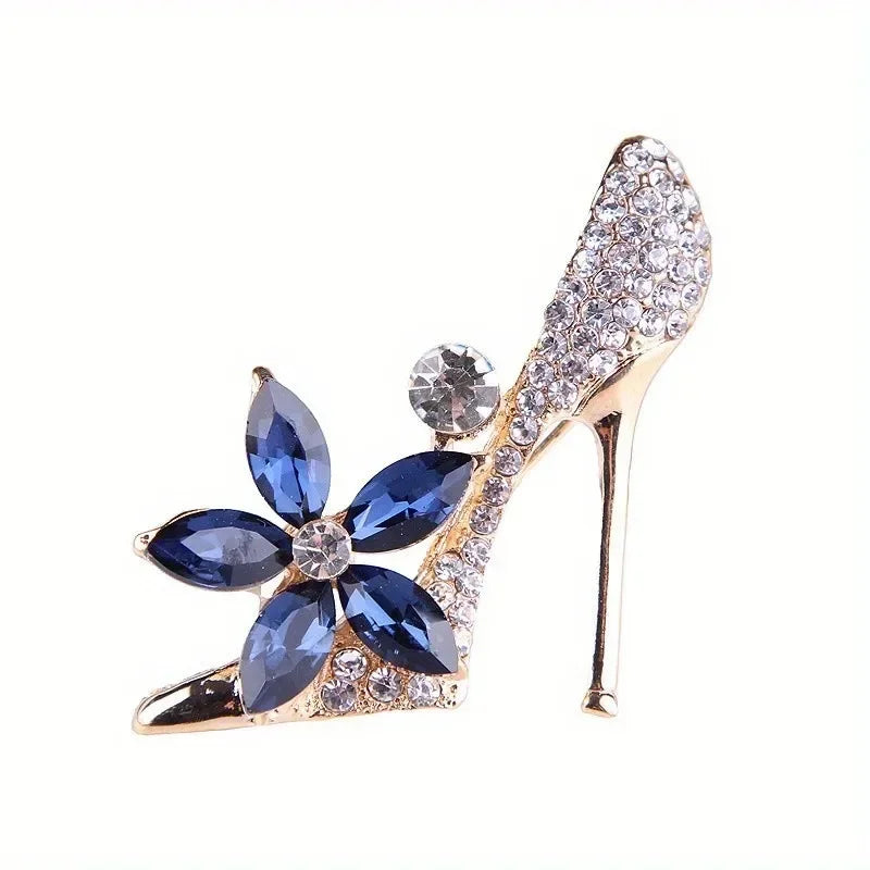 Fashion Trends Versatile Crystal Rhinestones High Heels Brooch Pin Niche Design Temperament Women Elegant Clothing Accessories