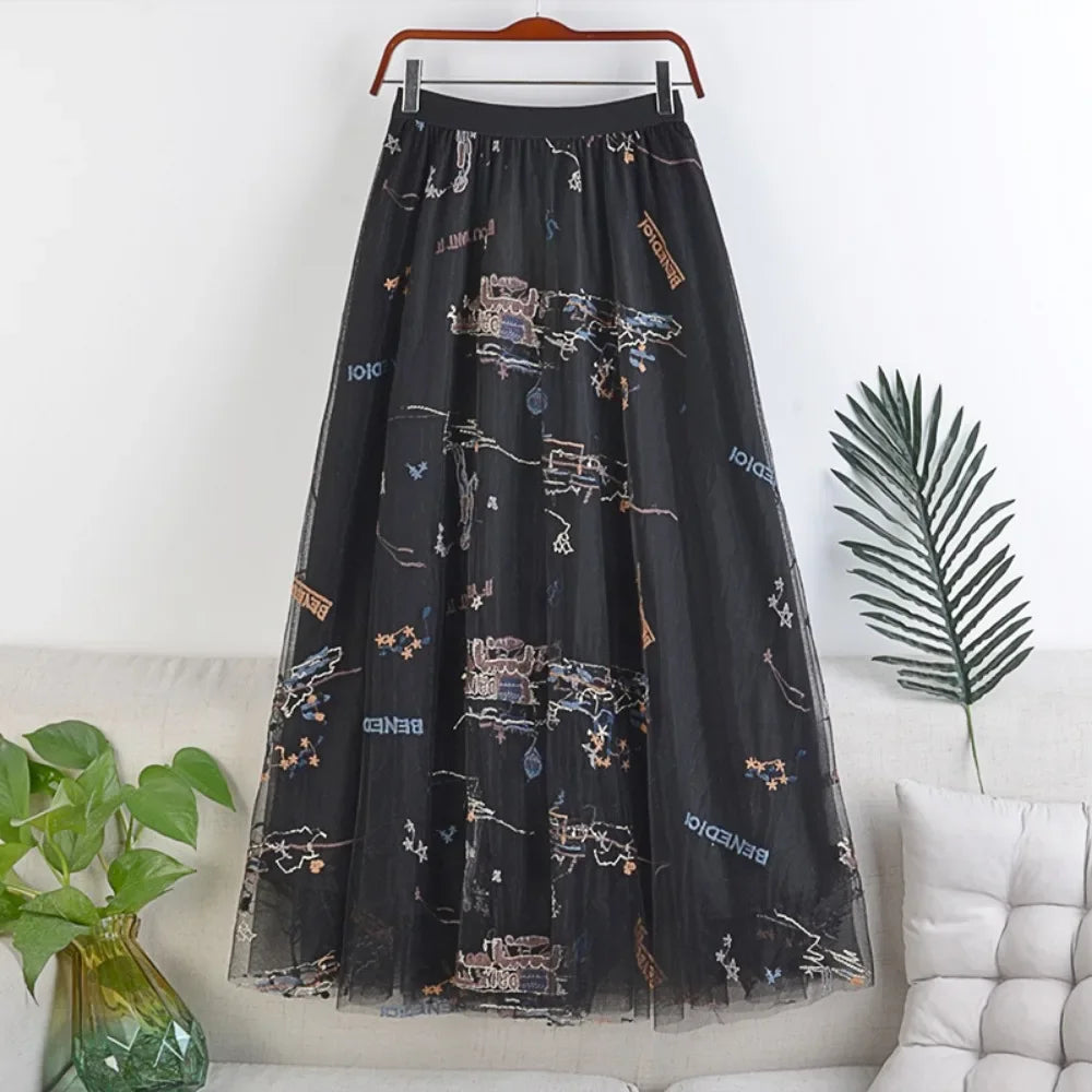 Woman Clothing Casual Elegant Summer Embroidery Streetwear Party Y2k Skirt Fashion Clothes Vintage Long Skirt Ethnic Style