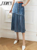 JXMYY 2024 Spring And Autumn Fashion New Large Size High Waist All-Match Women's Denim Skirt Stitching Midi Skirt