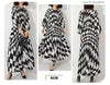 Pleated Maxi Long Dress Fashion Printed Long Sleeved O-Neck Pullover Waist Retraction Dresses for Women