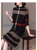 Winter Women's Wool Knitted Dress Striped Half High Collar Vintage Fashion Thick Sweater Style Female Clothing