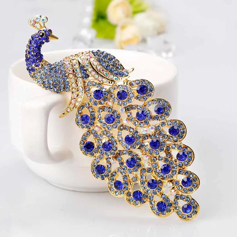 Beautiful Sapphire Blue Crystal Rhinestone Peacock Brooch Jewelry Pin Accessories Animal Brooch