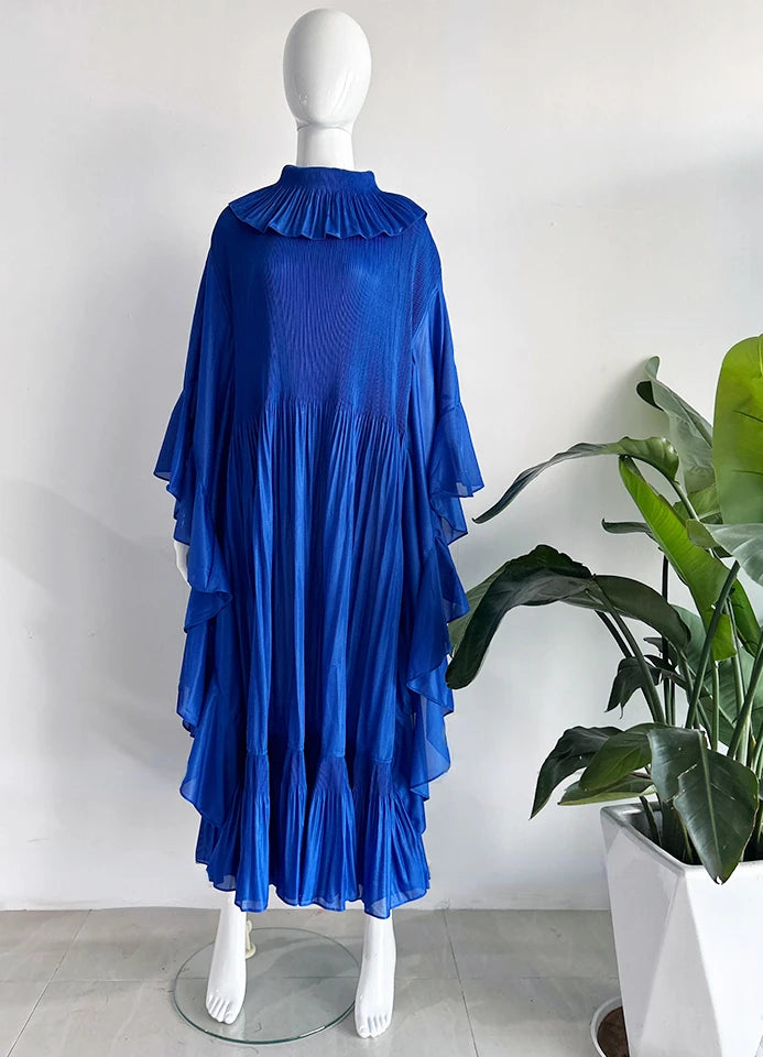 Miyake Pleated Spring Women's Long Irregular Dress Loose and Slim Solid Color Heavy Work Pleated Western Style Women's Dress