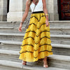 High-waisted Skirt Gauze Skirt Elegant High Waist A-line Maxi Skirt with Ruffle Contrast Color Scattered Hem Princess for Big