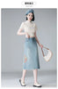 Embroidery High Waist A-line Denim Skirt  Women Elegant Chic Slim Fit Plus Size Midi Skirts