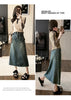 Women's jeans skirt No Elastic High Waist Frayed Raw hem A-Line Maxi Denim Skirt with Pockets patchwork midi A-line Mermaid