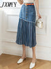 JXMYY 2024 Spring And Autumn Fashion New Large Size High Waist All-Match Women's Denim Skirt Stitching Midi Skirt