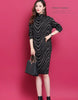 Women Fashion Elegant Striped Fleece Thick Basic Midi Dress Casual Half High Collar Long Sleeve Loose Dresses