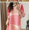 Mid length pleated dress, summer age reduction, oversized, stylish, loose printed, slimming women's dress