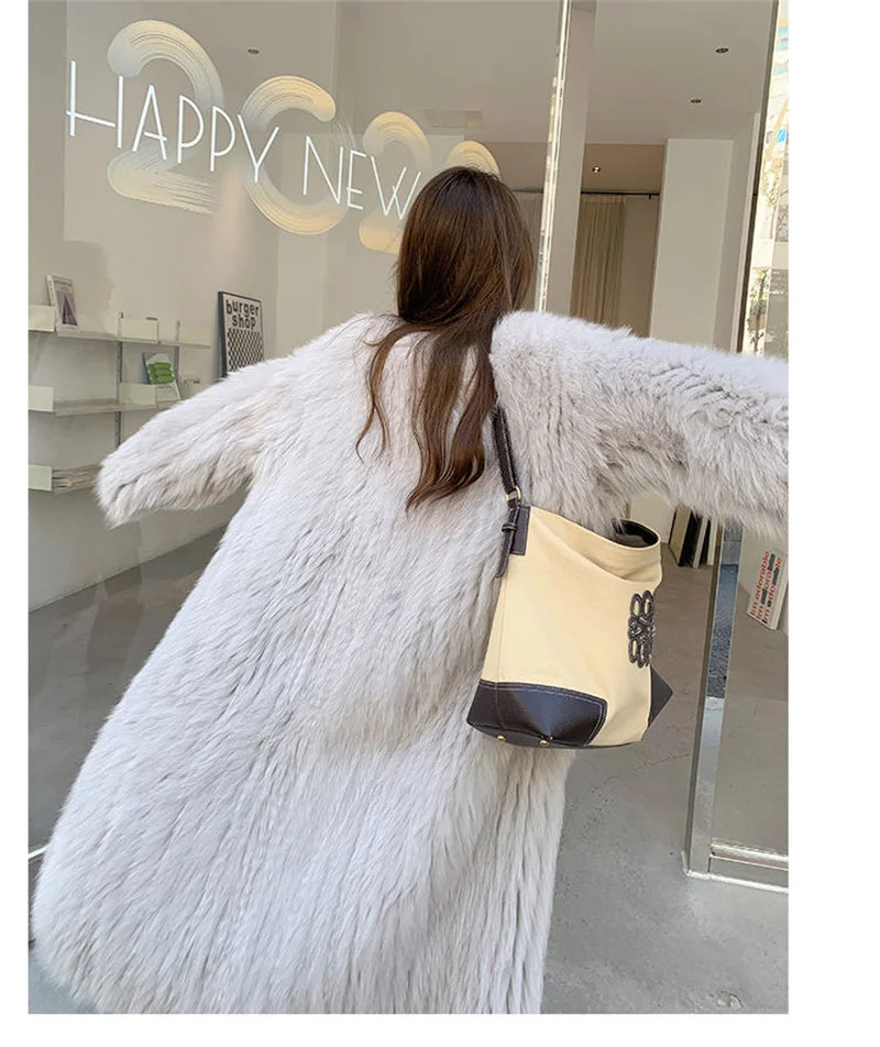 2023 Winter New Temperament  Environmental Protection Imitation Fox Fur Long Fur Outwear Women Warm Long Sleeve Mao Mao Coat Lady