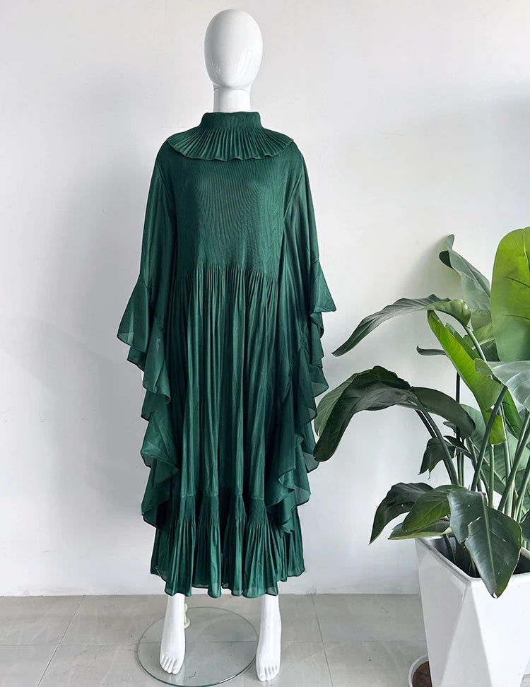 Miyake Pleated Spring Women's Long Irregular Dress Loose and Slim Solid Color Heavy Work Pleated Western Style Women's Dress