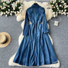 Autumn American Denim High Quality Cotton Retro Women's Embroidered Pan Button Cowboy Dress Fashion Waist Cowboy Skirt Look Thin