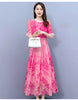 Pink Floral Chiffon Casual Boho Beach Dress Women Chic Butterfly Sleeve Prom Maxi Dress Summer Korean Elegant Party Vestido