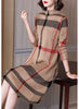 Winter Women's Wool Knitted Dress Striped Half High Collar Vintage Fashion Thick Sweater Style Female Clothing