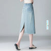 Embroidery High Waist A-line Denim Skirt  Women Elegant Chic Slim Fit Plus Size Midi Skirts