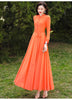 SD30 New High Quality Women's Summer  Orange Long Sleeve Chiffon  Maxi dress with full linning boho dress  dresses  women dress