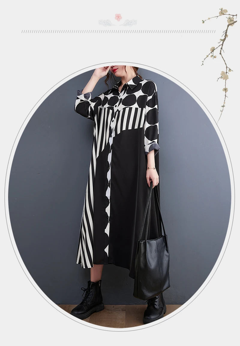 NYFS 2023 Spring Autumn New Woman Dress Vestidos Robe Elbise Loose Big Size Dot Print Office Lady Shirt Dresses