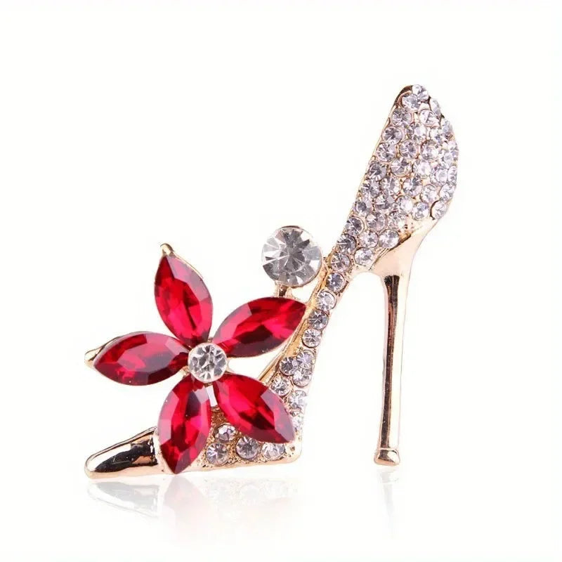 Fashion Trends Versatile Crystal Rhinestones High Heels Brooch Pin Niche Design Temperament Women Elegant Clothing Accessories