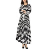 Pleated Maxi Long Dress Fashion Printed Long Sleeved O-Neck Pullover Waist Retraction Dresses for Women