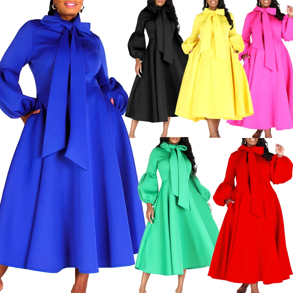 Church Dresses for Black Women African Fashion Bow Neck Fashion Formal Party Dress Women Elegance Evening Nice Church Dress