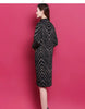 Women Fashion Elegant Striped Fleece Thick Basic Midi Dress Casual Half High Collar Long Sleeve Loose Dresses