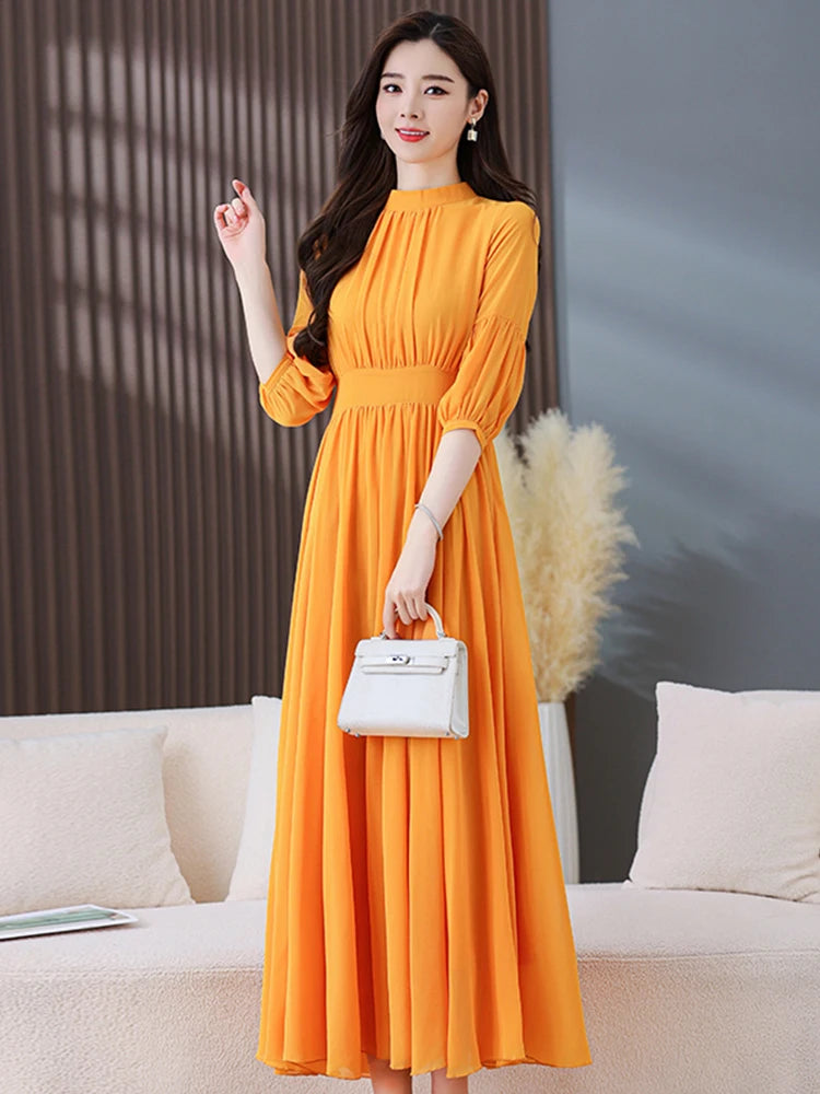 Yellow Chiffon Long Maxi Dresses