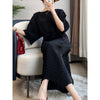 Miyake Lace-up Pleated Dress Women Round Collar Half Sleeve 2023 Spring New Female Solid Color Irregular Fashion Clothing