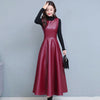 Sleeveless PU Leather Tank Dress Women With Pockets Autumn And Winter Fashion Office A-Line Party Long Maxi Dress Ladies C235