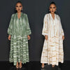 Women Printed Dress Bohemian Style Maxi Dress with Long Horn Sleeves V Neck Printed Patchwork Design A-line for Vacation