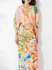 Printed Dress For Women Bat Sleeve V-neck Pleated Loose Dresses New Fashion Oversized