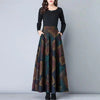 Square Plaid Print Elegant Maxi Skirt For Women High Waist A-Line Winter Long Skirt Fashion Side Pockets Temperament Retro Skirt