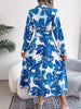 Elegant Women Print Maxi Dress Long Sleeve Lace-up A-line Clothing Autumn Winter Casual Office Lady Floral Dresses