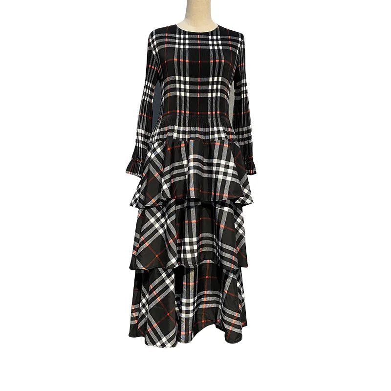 Miyake Plaid Print Dress Women's Spring and Summe  2024 New Loose Fashion Pleated Skirt Pressed Pleated A-line Foreign Dresses