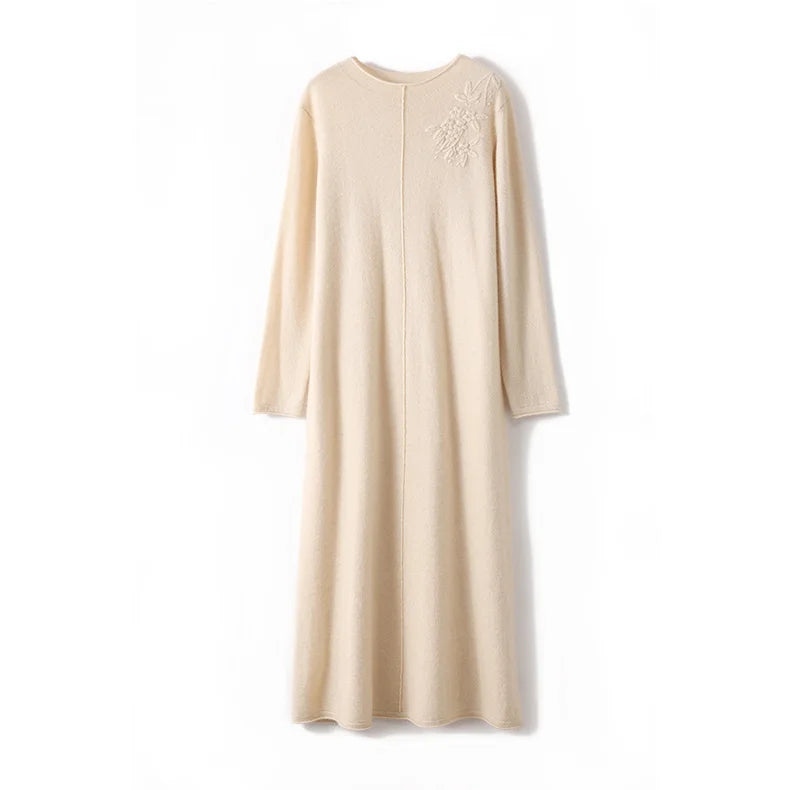 Women's Long Dresses 100% Cashmere and Wool Knit Jumpers, Lady Pullovers,