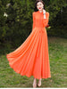 SD30 New High Quality Women's Summer  Orange Long Sleeve Chiffon  Maxi dress with full linning boho dress  dresses  women dress