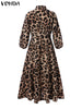 VONDA Bohemian Women Maxi Dress 2024 Retro Leopard Printed Party Sundress Lantern Sleeve Chic Casual Oversize Long Robe Femme