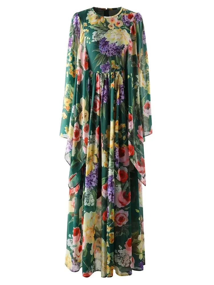 LD LINDA DELLA New Fashion Designer Spring Maxi Dress Women Vacation Flower print Vintage Long Loose Dress