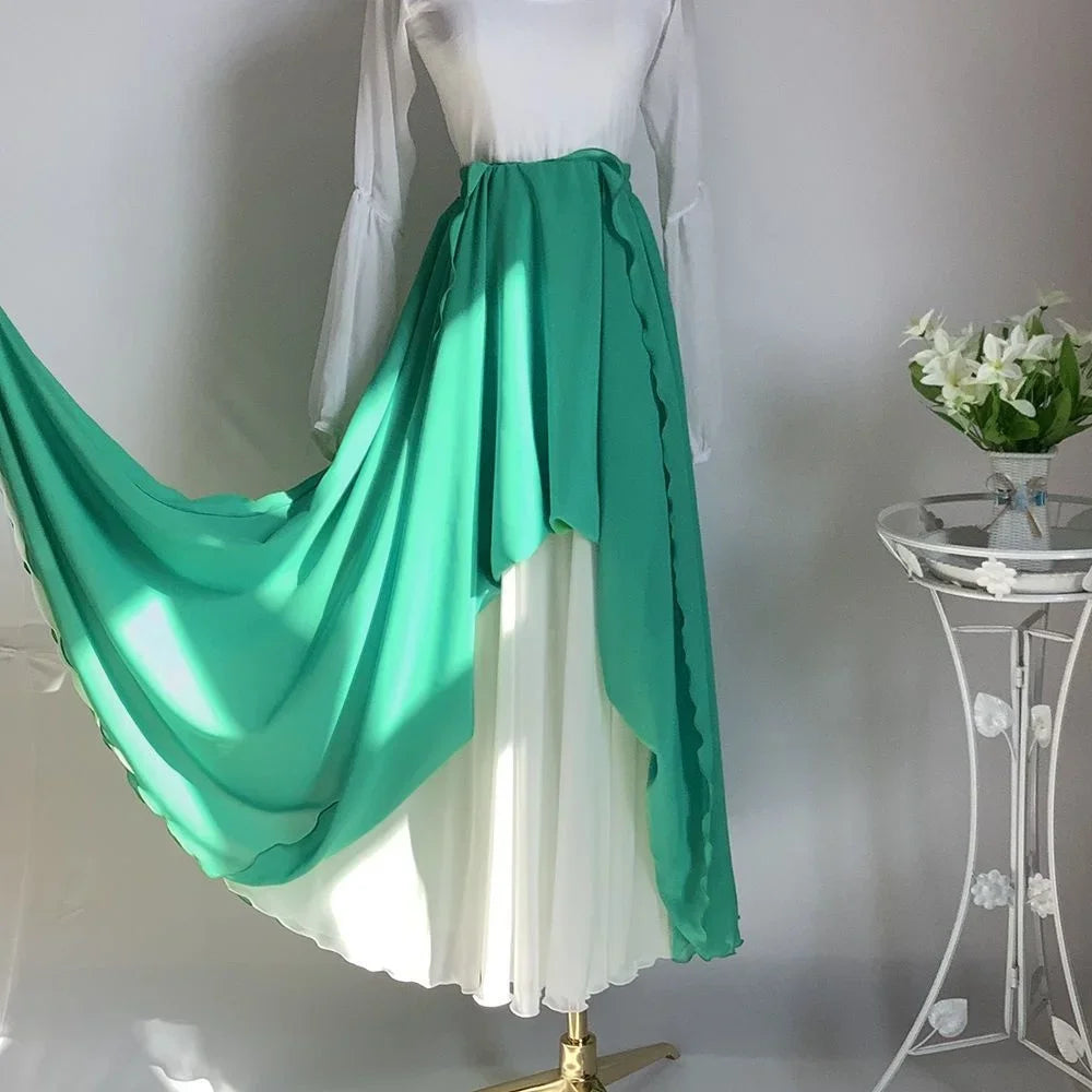 Women Chiffon Long Skirt A-Line Skirts Women Elastic High Waist Maxi Skirts Elegant Solid Skirts