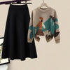 Winter New Cartoon Printed Knitted Sweater Pullover Slim Fit Knitted Skirt Two Piece Elegant Women's Party Dress