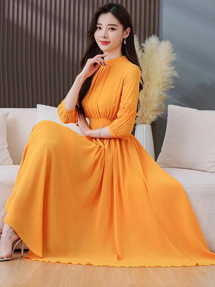 Yellow Chiffon Long Maxi Dresses