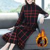 Autumn and Winter Women's Pullover High Collar Patchwork Printing Geometric Pocket Fashion Belly Covering Long Sleeve Dress